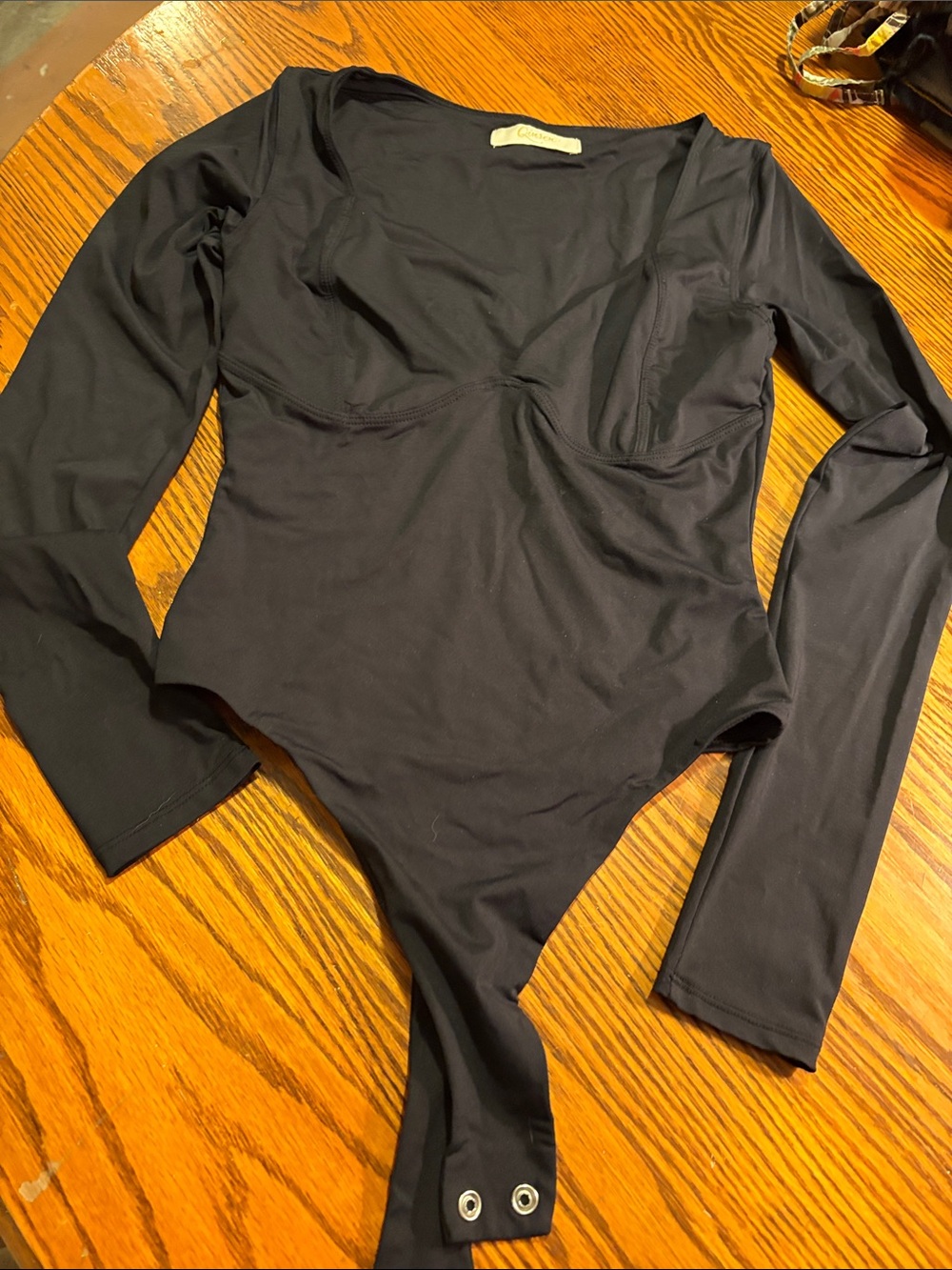 Women’s Long-Sleeve Black Scoop-Neck Bodysuit
